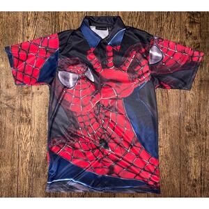 Vintage Spiderman 2002 Button Up Shirt Size S All Over Print Movie Promo Y2K